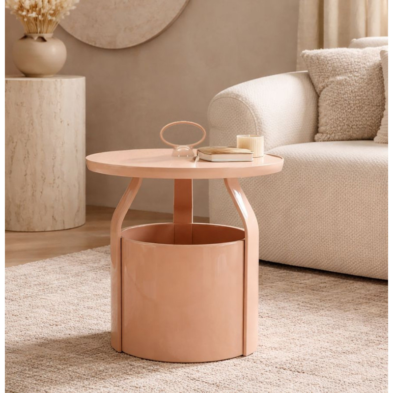 Table d'appoint design avec poignée & rangement Ronde 44 cm Plastique Rose Iris 
