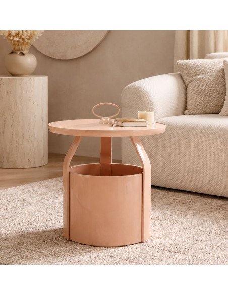 Table d'appoint design avec poignée & rangement Ronde 44 cm Plastique Rose Iris 