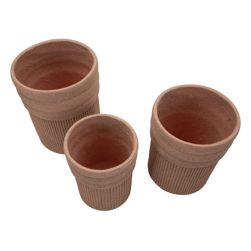 Lot de 3 cache-pots de jardin wabi-sabi Rond Résine Terracotta Colombia 