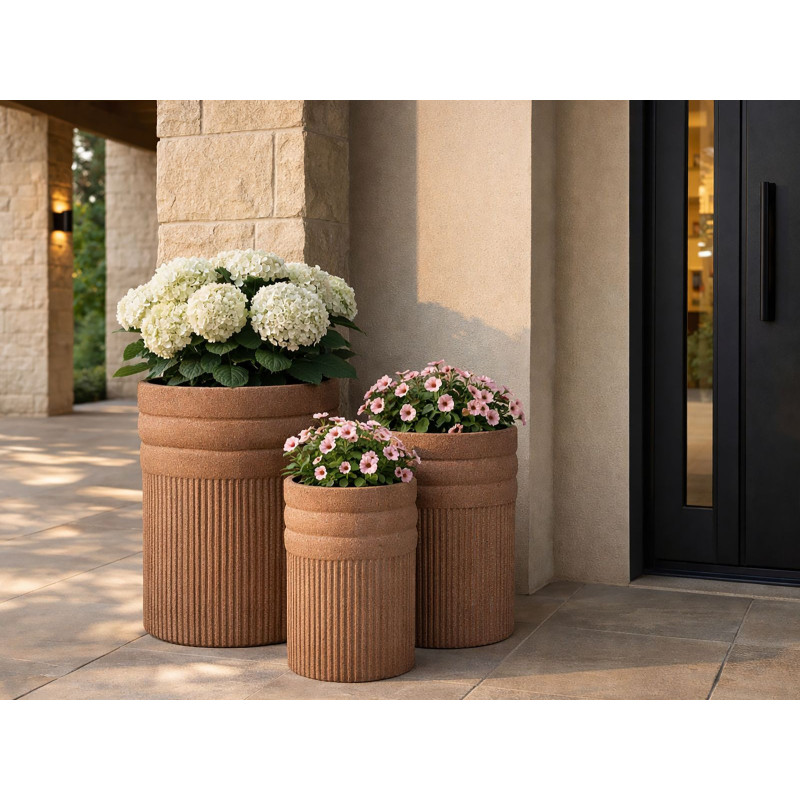 Lot de 3 cache-pots de jardin wabi-sabi Rond Résine Terracotta Colombia 