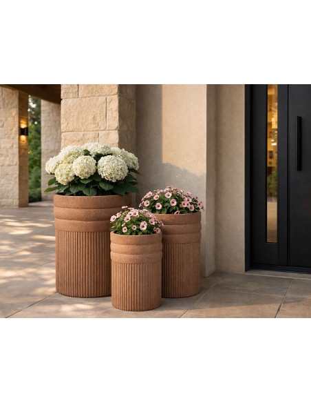 Lot de 3 cache-pots de jardin wabi-sabi Rond Résine Terracotta Colombia 