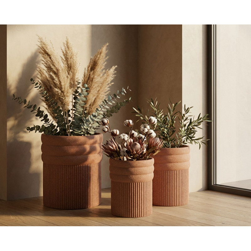 Lot de 3 cache-pots de jardin wabi-sabi Rond Résine Terracotta Colombia 