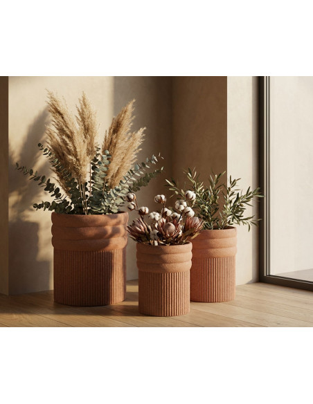 Lot de 3 cache-pots de jardin wabi-sabi Rond Résine Terracotta Colombia 