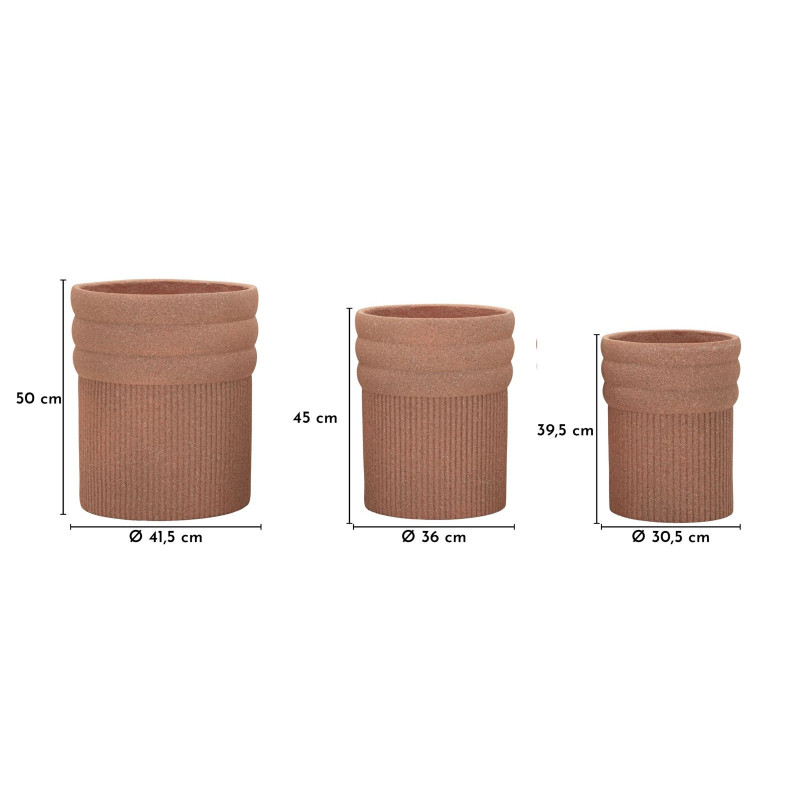 Lot de 3 cache-pots de jardin wabi-sabi Rond Résine Terracotta Colombia 