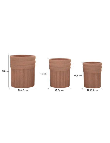 Lot de 3 cache-pots de jardin wabi-sabi Rond Résine Terracotta Colombia 