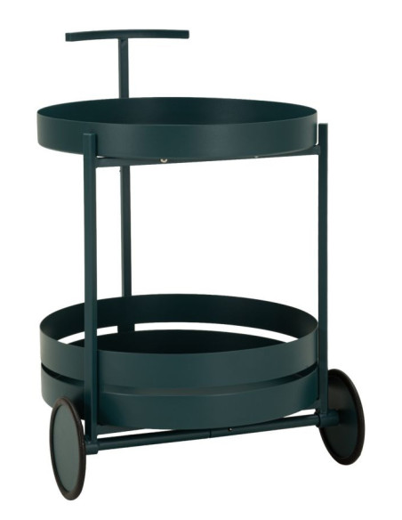 Desserte design sur roues Ronde 2 niveaux Métal Bleu canard Saturno 40 cm 