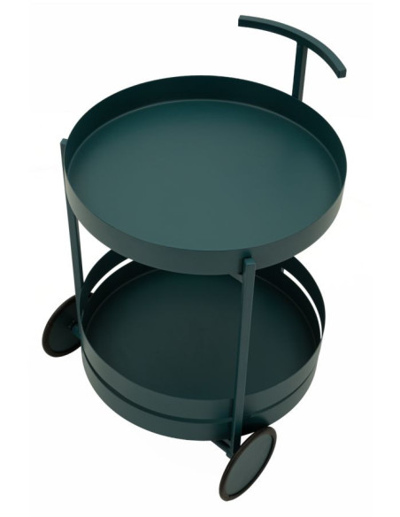 Desserte design sur roues Ronde 2 niveaux Métal Bleu canard Saturno 40 cm 