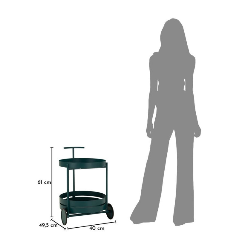 Desserte design sur roues Ronde 2 niveaux Métal Bleu canard Saturno 40 cm 