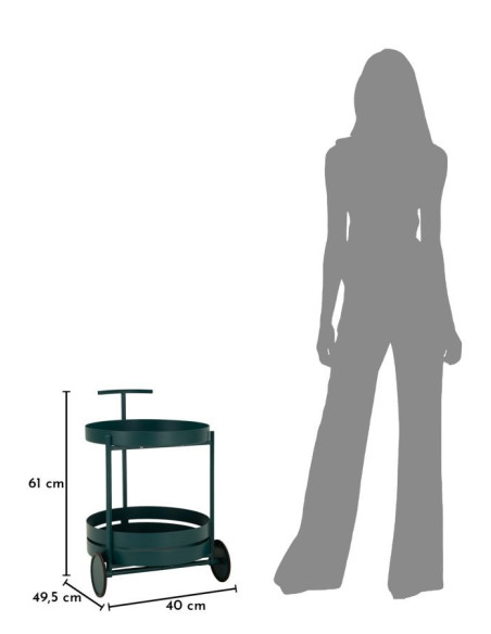 Desserte design sur roues Ronde 2 niveaux Métal Bleu canard Saturno 40 cm 