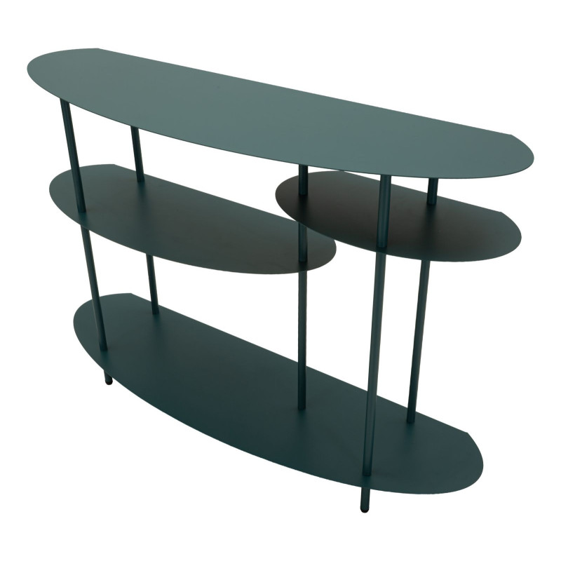 Console design asymétrique Ovale 4 niveaux 118 cm Métal Bleu canard Saturno 