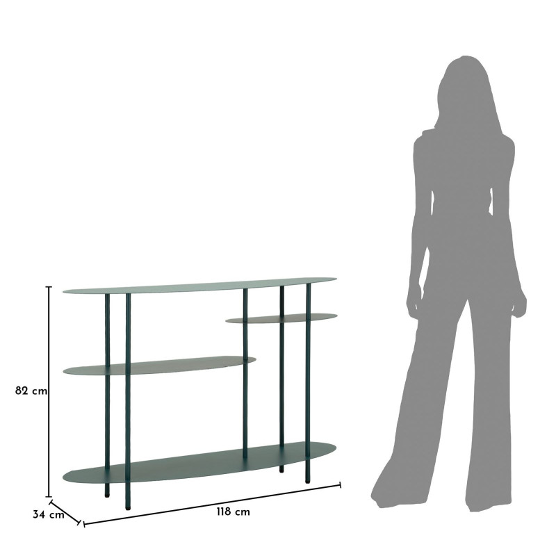 Console design asymétrique Ovale 4 niveaux 118 cm Métal Bleu canard Saturno 