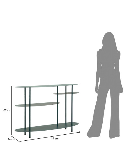 Console design asymétrique Ovale 4 niveaux 118 cm Métal Bleu canard Saturno 