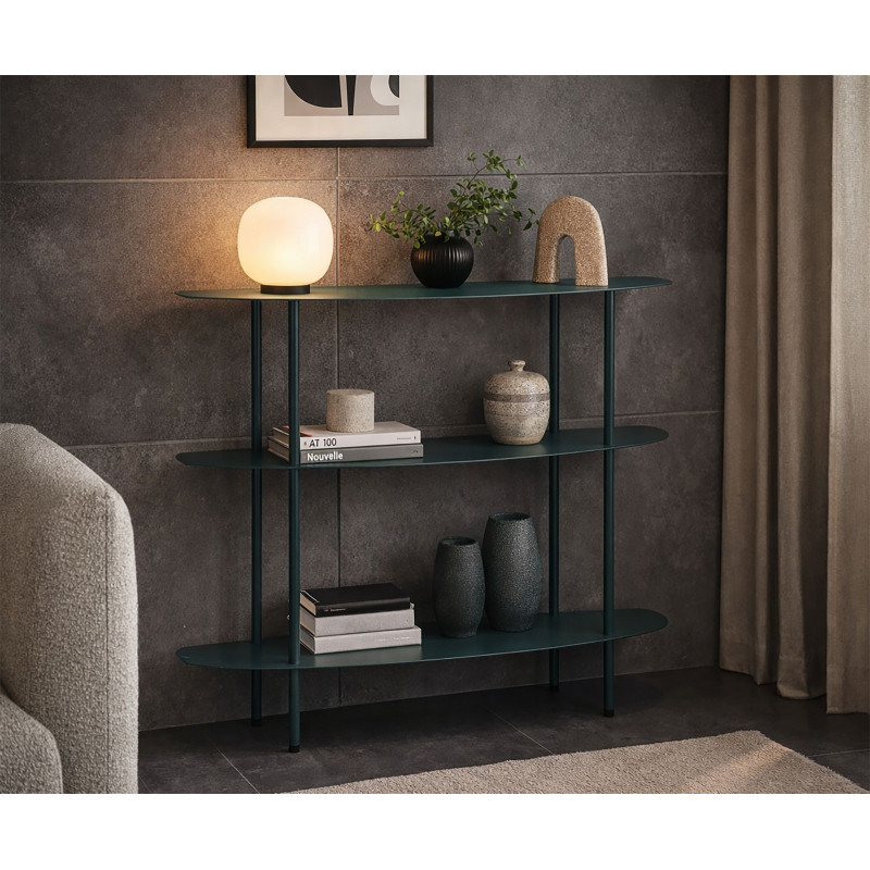 Console design Ovale 3 niveaux 90 cm Métal Bleu canard Saturno 