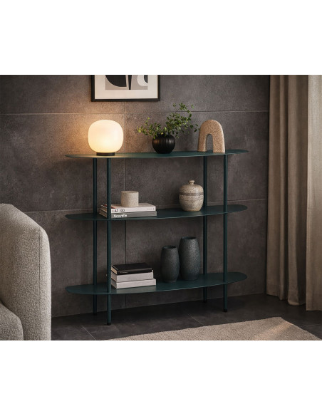 Console design Ovale 3 niveaux 90 cm Métal Bleu canard Saturno 