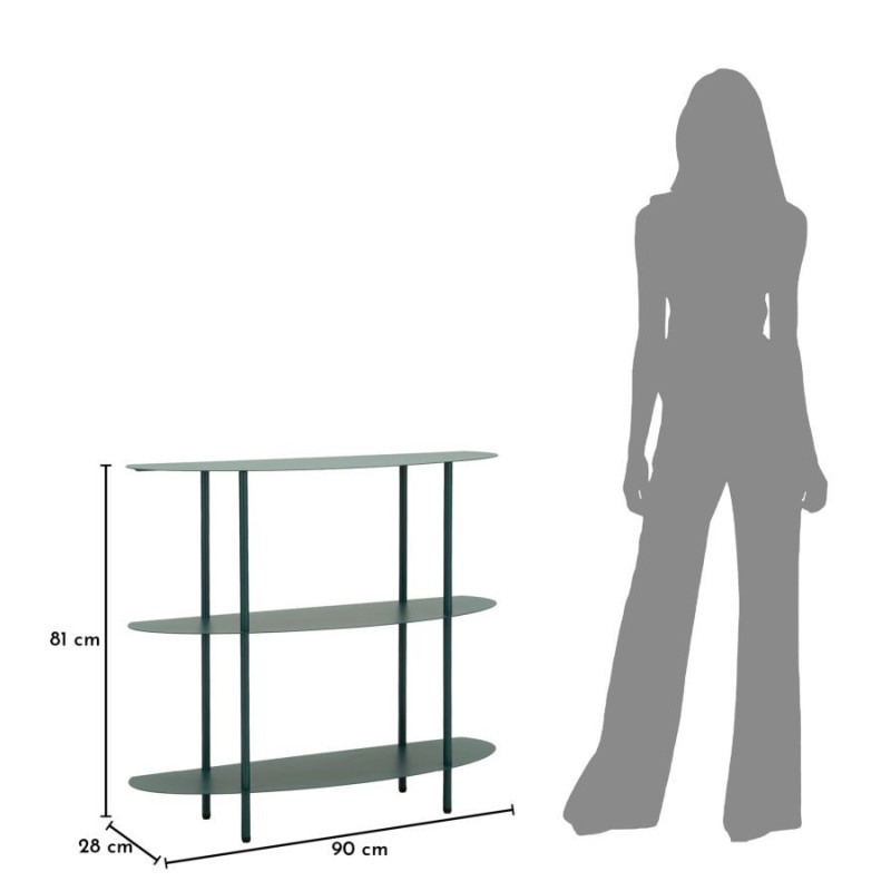 Console design Ovale 3 niveaux 90 cm Métal Bleu canard Saturno 