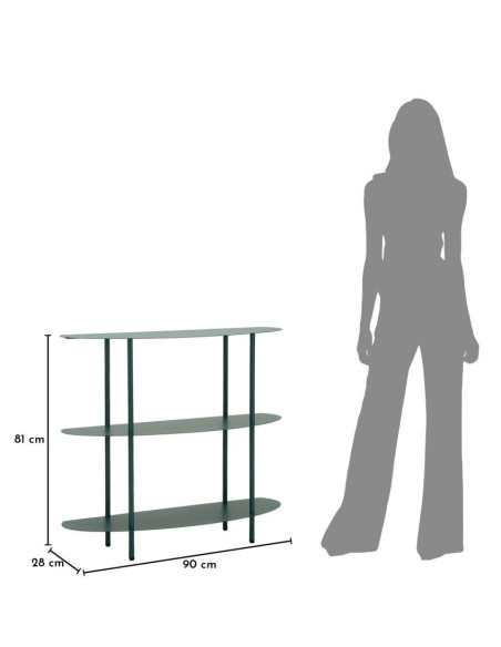 Console design Ovale 3 niveaux 90 cm Métal Bleu canard Saturno 