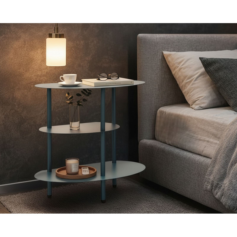 Table de chevet design Ovale 3 niveaux Métal Bleu canard Saturno 