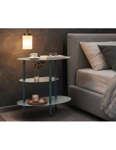 Table de chevet design Ovale 3 niveaux Métal Bleu canard Saturno 