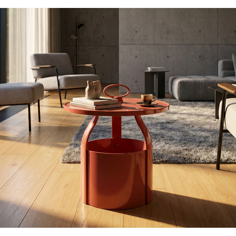 Table d'appoint design avec poignée & rangement Ronde 44 cm Plastique Rouge Iris 