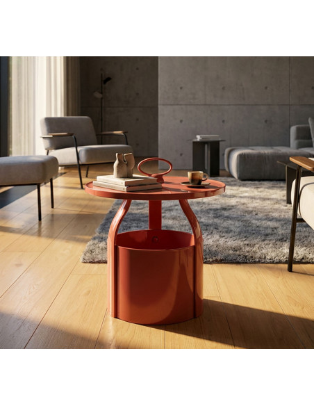 Table d'appoint design avec poignée & rangement Ronde 44 cm Plastique Rouge Iris 