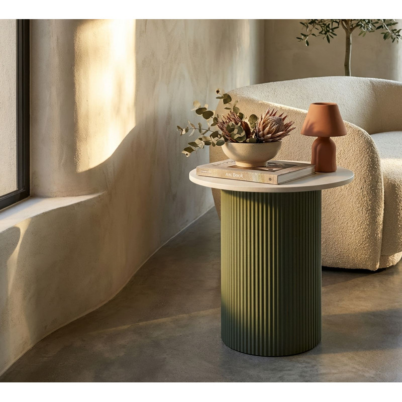 Table basse design Organique Métal Vert Bois MDF Blanc Marbre artificiel Frankfurt 