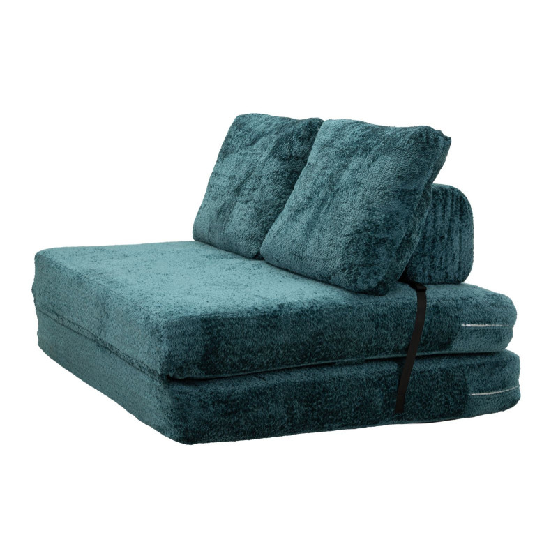 Canapé lit chauffeuse design Bouclette Droit 2 places 150 cm Tissu Bleu canard Bouclé Éponge Faster 