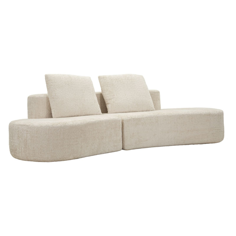 Grand Canapé design japandi Bouclette Arrondi 4 places 238 cm Tissu Blanc Bouclé Éponge Island 