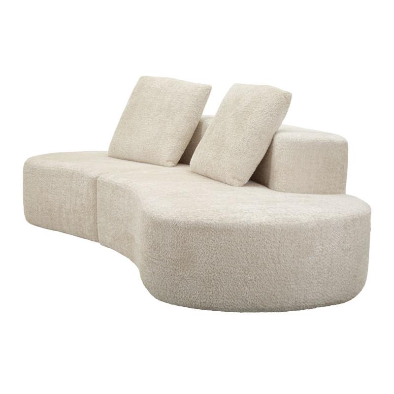 Grand Canapé design japandi Bouclette Arrondi 4 places 238 cm Tissu Blanc Bouclé Éponge Island 