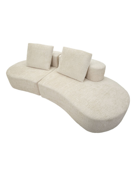Grand Canapé design japandi Bouclette Arrondi 4 places 238 cm Tissu Blanc Bouclé Éponge Island 