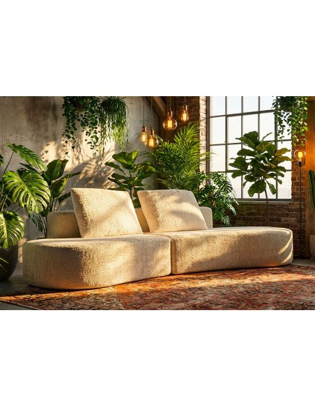 Grand Canapé design japandi Bouclette Arrondi 4 places 238 cm Tissu Blanc Bouclé Éponge Island 