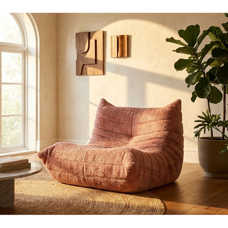 Fauteuil design bouclette Tissu Rose Bouclé Éponge Mask 