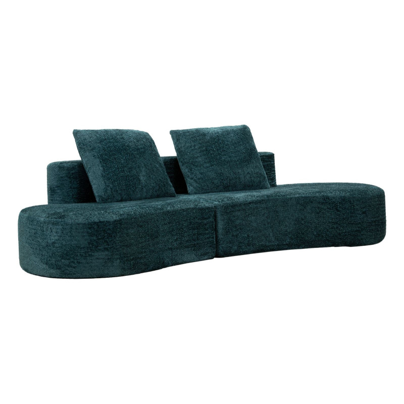 Grand Canapé design japandi Bouclette Arrondi 4 places 238 cm Tissu Bleu canard Bouclé Éponge Island 