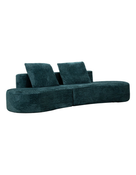 Grand Canapé design japandi Bouclette Arrondi 4 places 238 cm Tissu Bleu canard Bouclé Éponge Island 