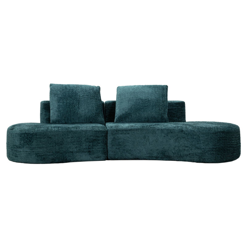 Grand Canapé design japandi Bouclette Arrondi 4 places 238 cm Tissu Bleu canard Bouclé Éponge Island 