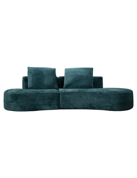 Grand Canapé design japandi Bouclette Arrondi 4 places 238 cm Tissu Bleu canard Bouclé Éponge Island 