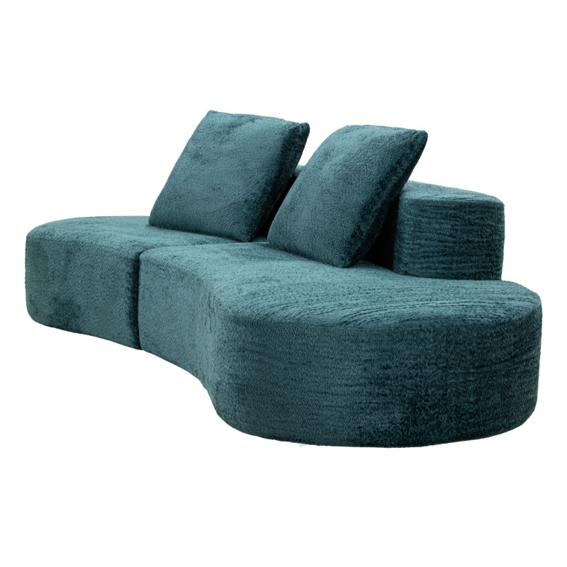Grand Canapé design japandi Bouclette Arrondi 4 places 238 cm Tissu Bleu canard Bouclé Éponge Island 