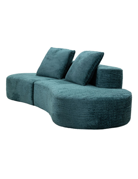 Grand Canapé design japandi Bouclette Arrondi 4 places 238 cm Tissu Bleu canard Bouclé Éponge Island 