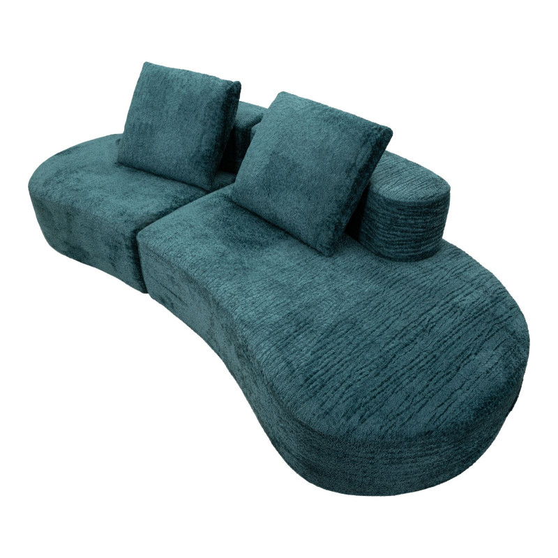 Grand Canapé design japandi Bouclette Arrondi 4 places 238 cm Tissu Bleu canard Bouclé Éponge Island 