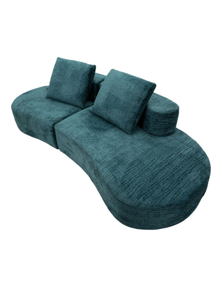 Grand Canapé design japandi Bouclette Arrondi 4 places 238 cm Tissu Bleu canard Bouclé Éponge Island 