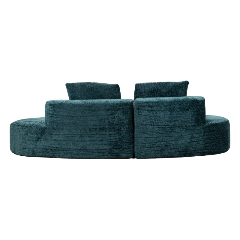Grand Canapé design japandi Bouclette Arrondi 4 places 238 cm Tissu Bleu canard Bouclé Éponge Island 