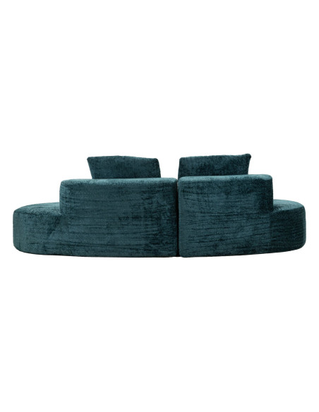 Grand Canapé design japandi Bouclette Arrondi 4 places 238 cm Tissu Bleu canard Bouclé Éponge Island 
