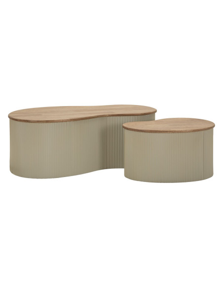 Lot de 2 Tables basses design Organique Bois d'hévéa Naturel Métal Blanc Frankfurt 