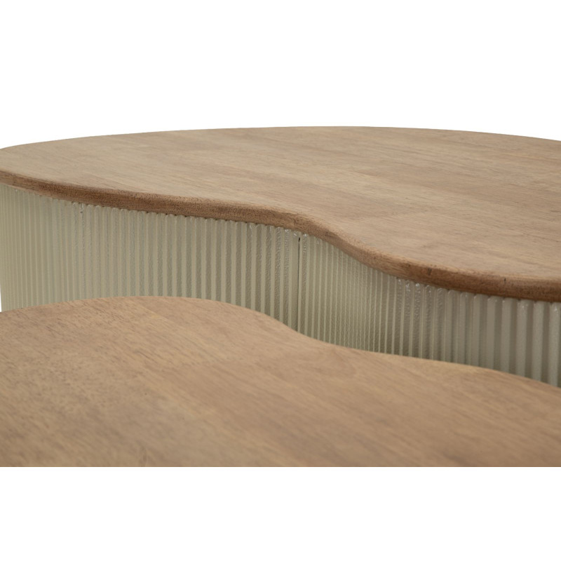 Lot de 2 Tables basses design Organique Bois d'hévéa Naturel Métal Blanc Frankfurt 