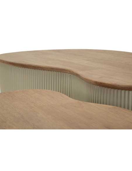 Lot de 2 Tables basses design Organique Bois d'hévéa Naturel Métal Blanc Frankfurt 