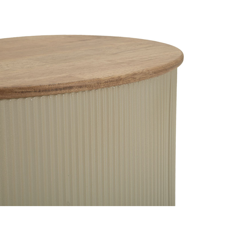 Lot de 2 Tables basses design Organique Bois d'hévéa Naturel Métal Blanc Frankfurt 