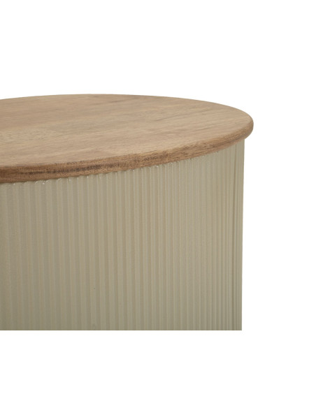 Lot de 2 Tables basses design Organique Bois d'hévéa Naturel Métal Blanc Frankfurt 