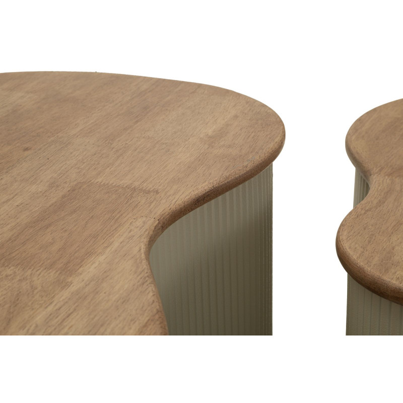 Lot de 2 Tables basses design Organique Bois d'hévéa Naturel Métal Blanc Frankfurt 