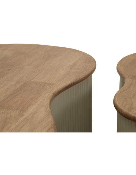 Lot de 2 Tables basses design Organique Bois d'hévéa Naturel Métal Blanc Frankfurt 