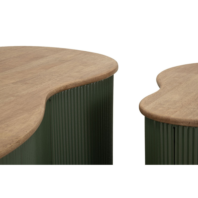 Lot de 2 Tables basses design Organique Bois d'hévéa Naturel Métal Vert Frankfurt 