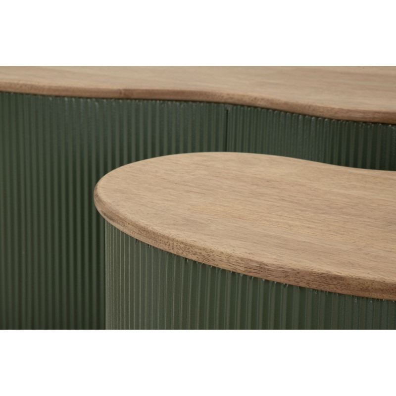 Lot de 2 Tables basses design Organique Bois d'hévéa Naturel Métal Vert Frankfurt 